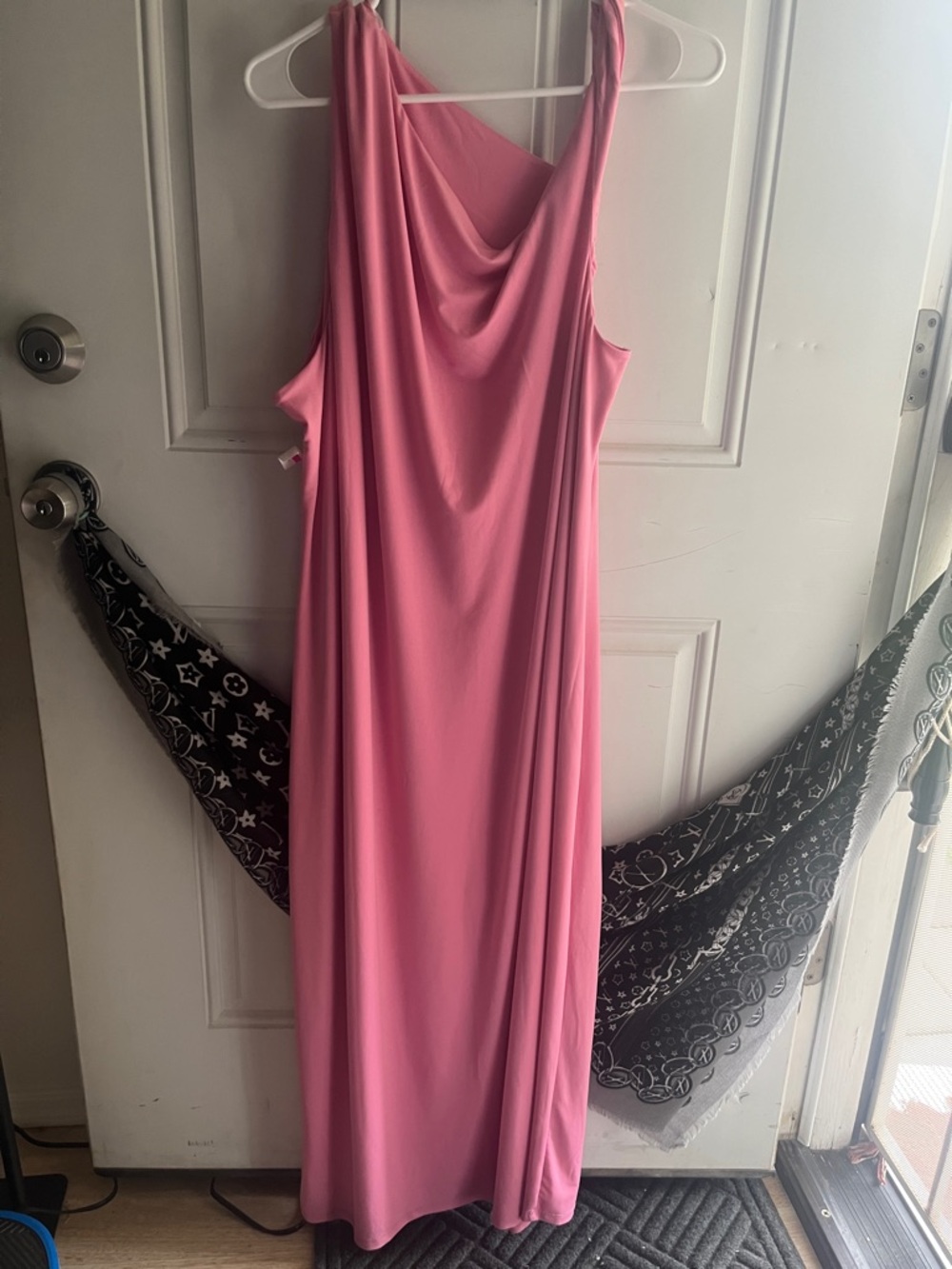 Eloquii assymetrical twisted shoulder double layered stretch Maxi goddess dress - Picture 3 of 10